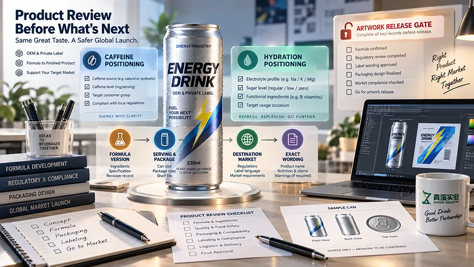 Caffeine and hydration label release review for an energy drink