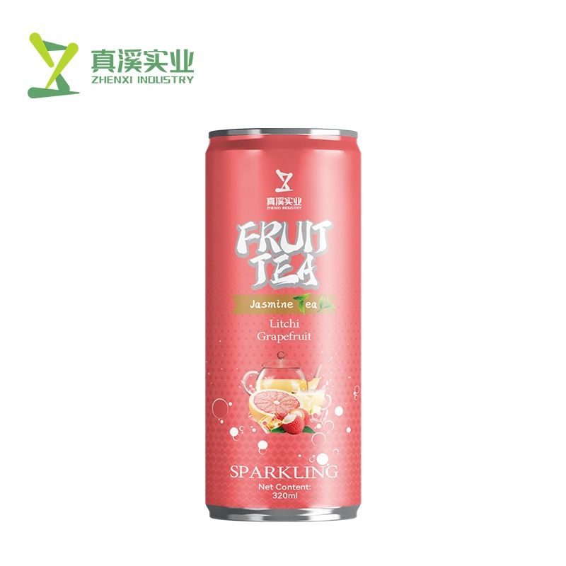 ZhenXi Lychee Grapefruit & Jasmine Sparkling Tea can with Sparkling and 320ml net-content artwork