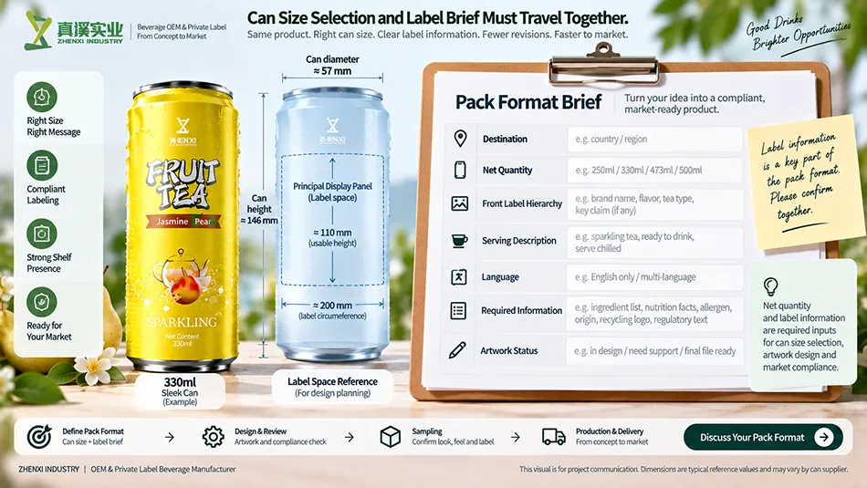Beverage can label and net quantity format brief