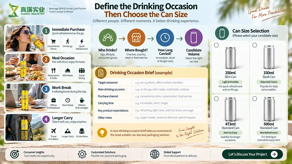 Drinking occasion assessment before beverage can size selection