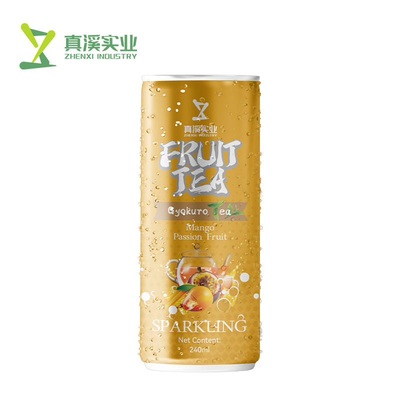 ZhenXi Passion Fruit, Mango, Gyokuro Sparkling Tea can on a white background.