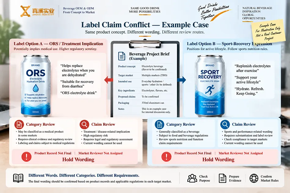 Electrolyte beverage category and label copy conflict held for separate review