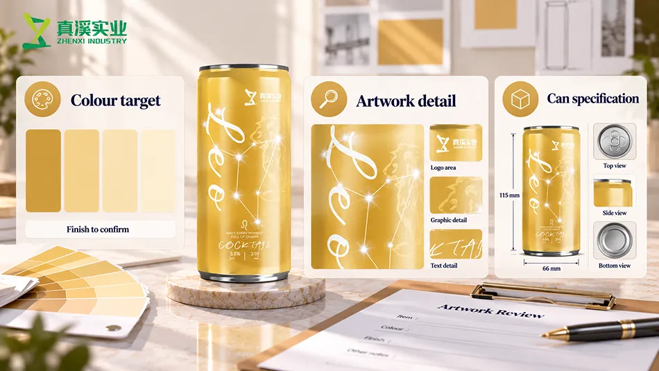 Leo packaging review showing a gold colour target, artwork details and can specification reference