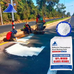 Close-up of 10% Mixed Glass Beads Thermoplastic Road Marking Paint – Ideal for highways, urban roads, and airport runways.