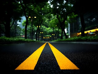 Newly applied thermoplastic road lines in the DRC with clean, vivid finish