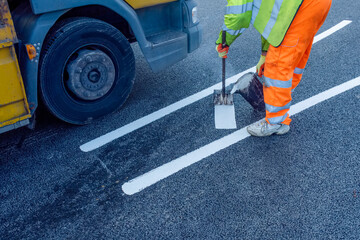 Thermoplastic road marking paint construction demonstration