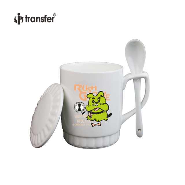 11oz White Ceramic Coffee Mug With Spoon and Lid