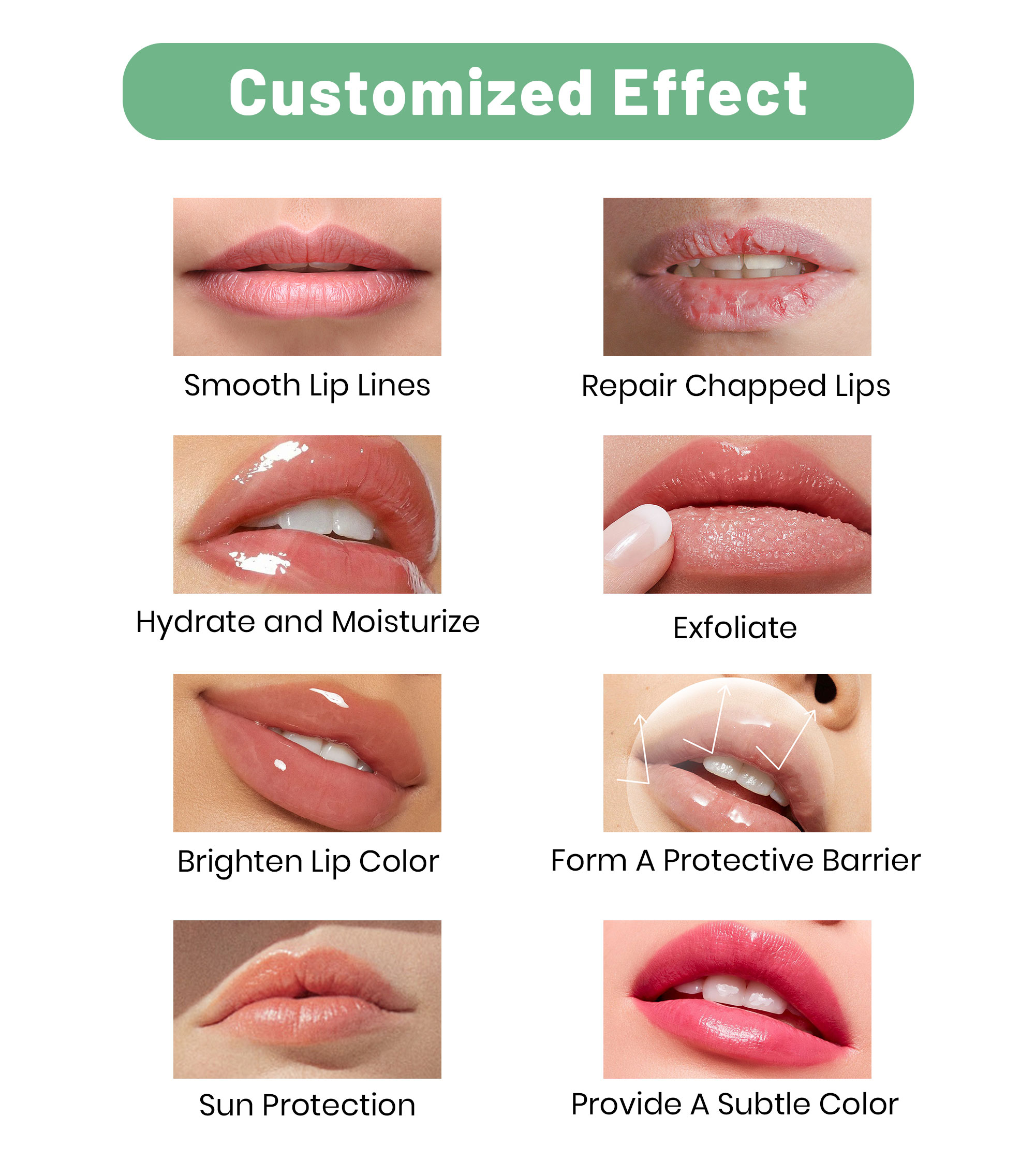 At SHIRUONI, we offer full-service OEM/ODM customization for a wide range of lip care products, including lip balm, lip gloss, lip oil, and lip masks. Our expert team helps you create products that combine function and style — from hydration, plumping, anti-aging, to repairing chapped lips. You can fully customize your formula with premium ingredients like shea butter, vitamin E, hyaluronic acid, beeswax, and plant-based oils. We offer various flavors and scents such as mint, vanilla, berry, or unscented to meet market preferences. In addition, we provide custom packaging solutions, allowing you to design your own tubes, jars, or wands, with full logo printing and branding support to make your private label products stand out. Whether you're building a skincare brand or expanding your beauty line, SHIRUONI is your trusted lip care manufacturer for flexible, high-quality production.