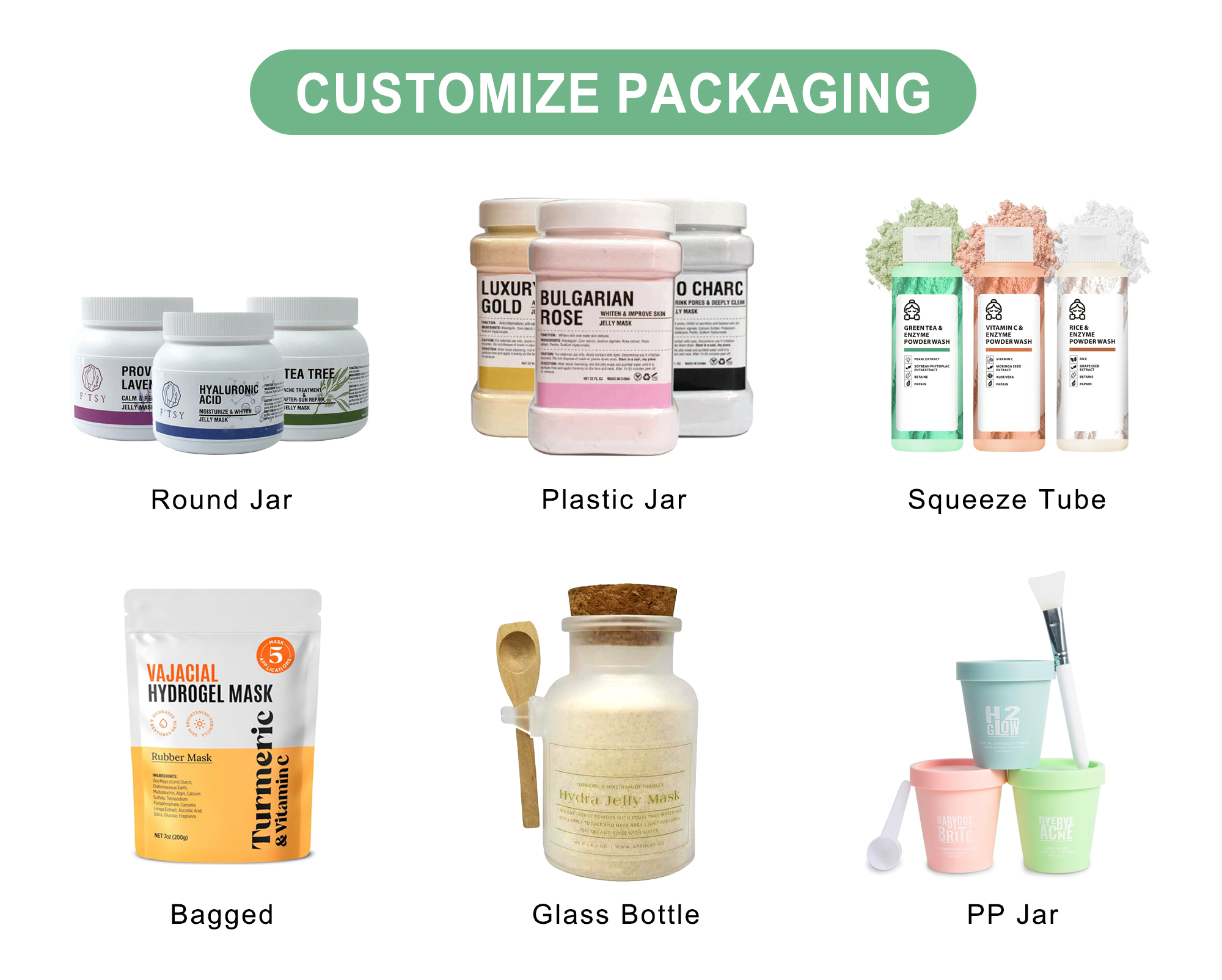 At SHIRUONI, we specialize in the customization of powder-based skincare products, offering full OEM/ODM services for cleansing powders, sunscreen powders, jelly mask powders, enzyme powders, and witch powder. You can fully customize functions (such as deep cleansing, exfoliating, brightening, calming, oil control, or anti-aging), as well as the color and fragrance of the powder to suit your target audience. We use high-quality, natural, and vegan-friendly ingredients to ensure both efficacy and safety. All packaging is customizable — from sachets, bottles, to jars — and we offer custom logo printing to support your private label branding. Whether you're launching a minimalist, eco-conscious brand or expanding your skincare range, SHIRUONI is your ideal powder skincare manufacturer, offering flexible production and premium formulations.