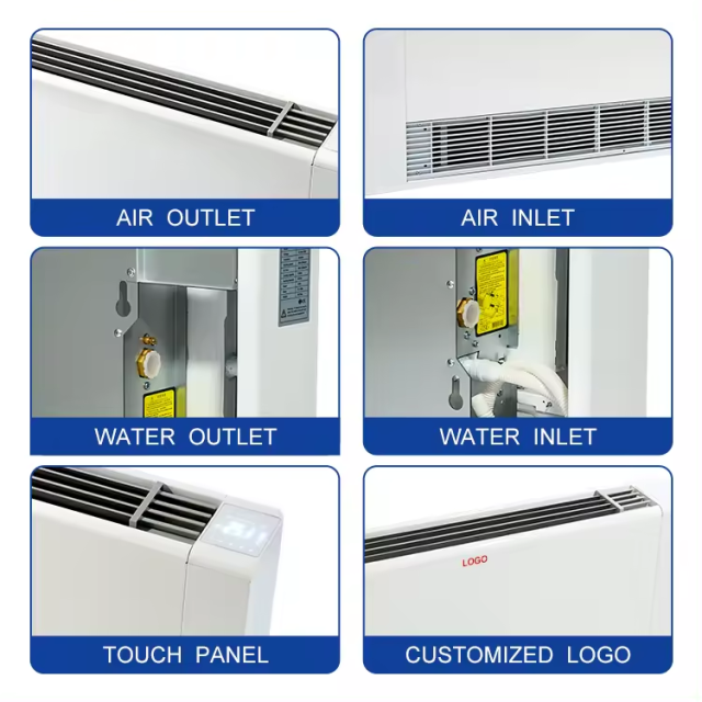 130mm Chilled Water Air Conditioner Floor Standing Fancoil Units Exposed Room Ultra Thin Fan Coil Unit for Heat Pump heating