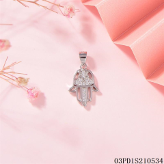Blossom CS Jewelry 925 Sterling Silver Rhodium Plated Hamsa Hand Star Zircon Pendant Necklace