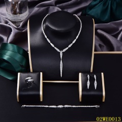 925 Sterling Silver Pave White CZ Elongated Y‑Drop 4‑Piece Jewelry Set Necklace Bracelet Earrings Ring | Blossom CS Jewelry