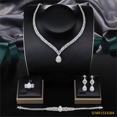 925 Sterling Silver Teardrop CZ V‑Neck 4‑Piece Jewelry Set Necklace Bracelet Earrings Ring | Blossom CS Jewelry
