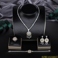 925 Sterling Silver Two-Tone Floral Medallion Tassel 4‑Piece Jewelry Set Necklace Bracelet Earrings Ring | Blossom CS Jewelry