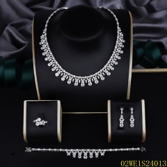 925 Sterling Silver Fringe Hexagon CZ 4‑Piece Jewelry Set Necklace Bracelet Earrings Ring | Blossom CS Jewelry
