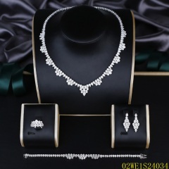 925 Sterling Silver Teardrop Cubic Zirconia V Shape 4 Piece Bridal Jewelry Set Necklace Bracelet Earrings Ring Wedding Party
