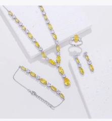 925 Sterling Silver Marquise Yellow CZ 4‑Piece Jewelry Set Necklace Bracelet Earrings Ring | Blossom CS Jewelry