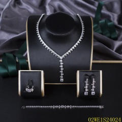 925 Sterling Silver Square CZ Y-Drop 4‑Piece Jewelry Set Necklace Bracelet Earrings Ring | Blossom CS Jewelry