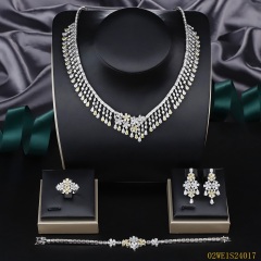 925 Sterling Silver Two-Tone Fringe Floral CZ 4‑Piece Jewelry Set Necklace Bracelet Earrings Ring | Blossom CS Jewelry