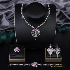 925 Sterling Silver Butterfly Pink Cubic Zirconia Openwork Pendant 4 Piece Bridal Jewelry Set Necklace Earrings Bracelet Ring