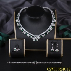 925 Sterling Silver V‑Shape Green CZ 4‑Piece Jewelry Set Necklace Bracelet Earrings Ring | Blossom CS Jewelry