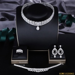 925 Sterling Silver Marquise CZ Choker with Pear Drop 4 Piece Bridal Jewelry Set Necklace Bracelet Earrings Ring
