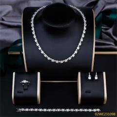 Blossom CS Jewelry 925 Sterling Silver Square Princess Cut CZ 4 Piece Women Bridal Jewelry Set