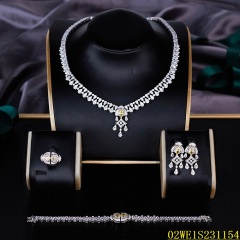 Blossom CS Jewelry 925 Sterling Silver V Shape Yellow Center CZ 4 Piece Women Bridal Jewelry Set