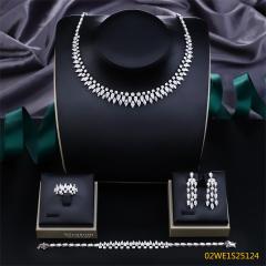 Blossom CS Jewelry 925 Sterling Silver Teardrop CZ Cascading Fringe Bib 4 Piece Bridal Jewelry Set