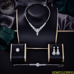 Blossom CS Jewelry 925 Sterling Silver V Shape Floral CZ 4 Piece Women Bridal Jewelry Set
