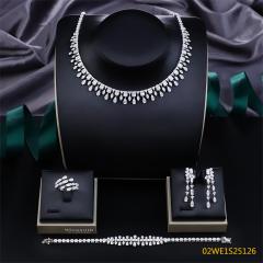 Blossom CS Jewelry 925 Sterling Silver Mixed Cut CZ Waterfall Fringe 4 Piece Bridal Jewelry Set