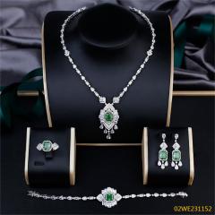Blossom CS Jewelry 925 Sterling Silver Art Deco Green Emerald CZ 4 Piece Women Bridal Jewelry Set