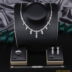 Blossom CS Jewelry 925 Sterling Silver Oval & Teardrop CZ Floral Drop 4 Piece Bridal Jewelry Set