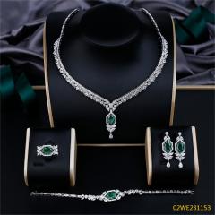 Blossom CS Jewelry 925 Sterling Silver Oval Green Emerald CZ 4 Piece Women Bridal Jewelry Set