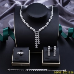 Blossom CS Jewelry 925 Sterling Silver V Shape CZ Y Drop 4 Piece Women Bridal Jewelry Set
