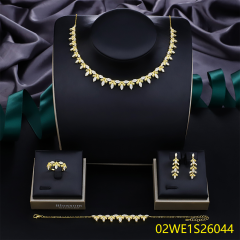 Blossom CS Jewelry 925 Sterling Silver Marquise CZ Leaf 4 Piece Gold Bridal Jewelry Set
