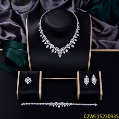 Blossom CS Jewelry 925 Sterling Silver V Shape Marquise & Teardrop CZ 4 Piece Women Bridal Jewelry Set