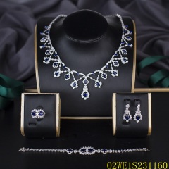 Blossom CS Jewelry 925 Sterling Silver Vine Blue CZ 4 Piece Women Bridal Jewelry Set