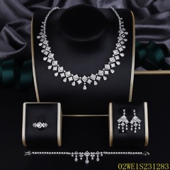 Blossom CS Jewelry 925 Silver White Cubic Zirconia Square & Teardrop V Bridal 4Pcs Jewelry Set