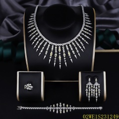 Blossom CS Jewelry 925 Sterling Silver Pear Yellow Cubic Zirconia 4Pcs Bridal Jewelry Set Necklace Earrings Ring Bracelet