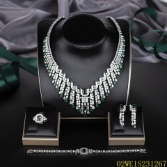 Blossom CS Jewelry 925 Silver Green & White Cubic Zirconia Square Art Deco Bridal 4Pcs Jewelry Set