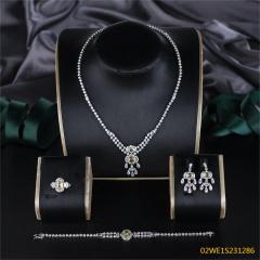 Blossom CS Jewelry 925 Silver Yellow & White Cubic Zirconia Floral Pendant Y Bridal 4Pcs Jewelry Set