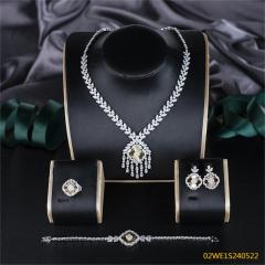 Blossom CS Jewelry 925 Silver Two Tone Marquise Sunburst Tassel Bridal 4Pcs Jewelry Set