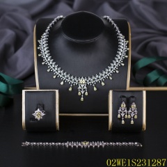 Blossom CS Jewelry 925 Silver Yellow & White Cubic Zirconia Crown Fringe Collar Bridal 4Pcs Jewelry Set