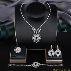 Blossom CS Jewelry 925 Silver Ornate Circular Medallion Cubic Zirconia Bridal 4Pcs Jewelry Set
