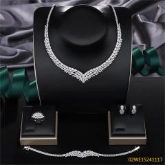 Blossom CS Jewelry 925 Silver Marquise Cubic Zirconia V Bridal 4Pcs Jewelry Set
