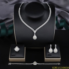 Blossom CS Jewelry 925 Silver Two-Tone Teardrop Cubic Zirconia Bridal 4Pcs Jewelry Set