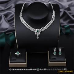 Blossom CS Jewelry 925 Silver Emerald Oval Baguette Cubic Zirconia Bridal 4Pcs Jewelry Set