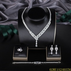 Blossom CS Jewelry 925 Silver White Cubic Zirconia Rectangular Cut Drop V Bridal 4Pcs Jewelry Set