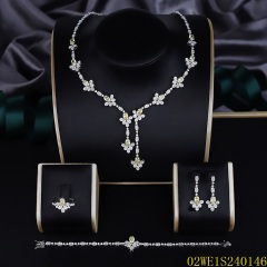 Blossom CS Jewelry 925 Silver Yellow & White Cubic Zirconia Floral Y Lariat Bridal 4Pcs Jewelry Set
